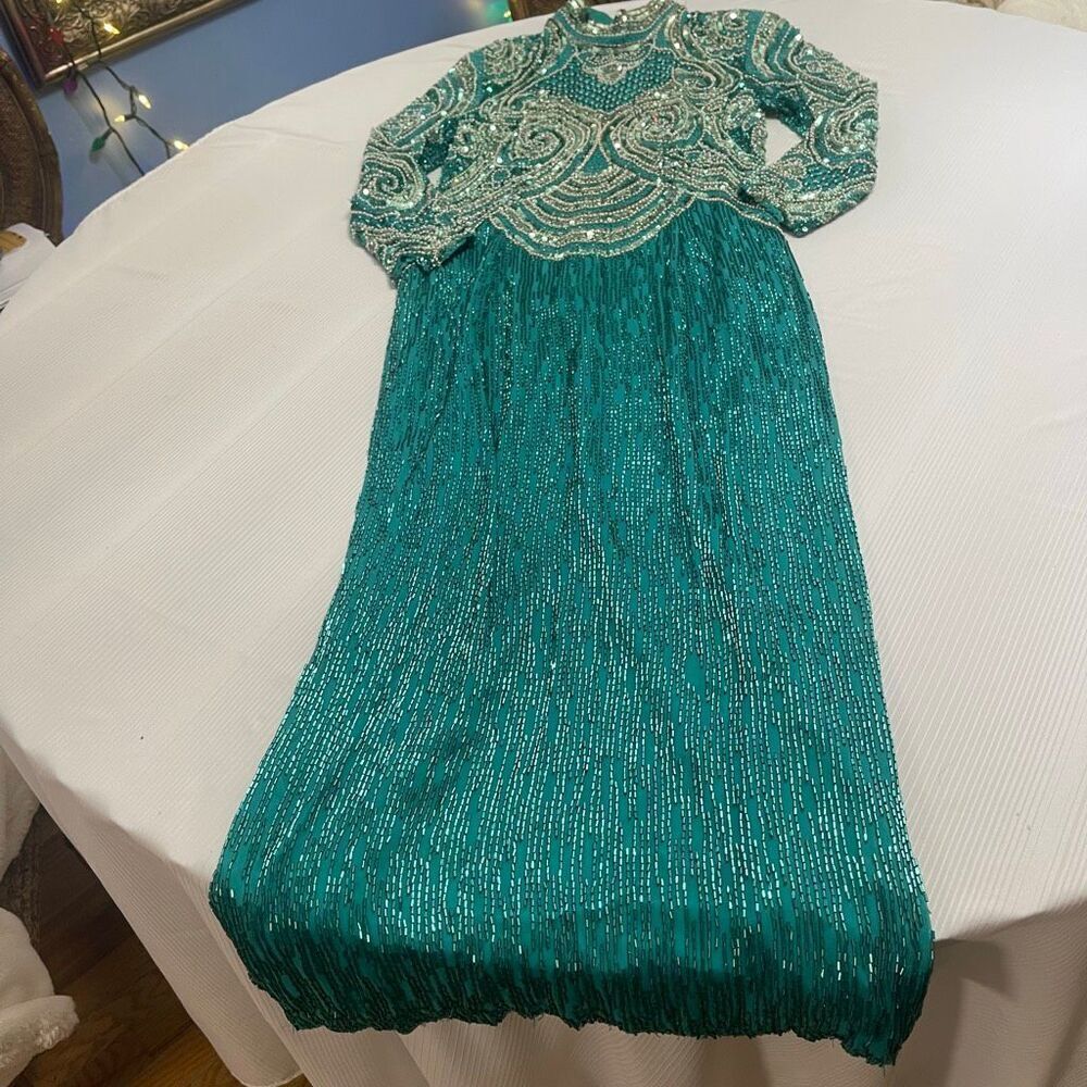 Lillie Rubin Silk Beaded Gatsby Vintage Cocktail Party Formal Dress Size 8